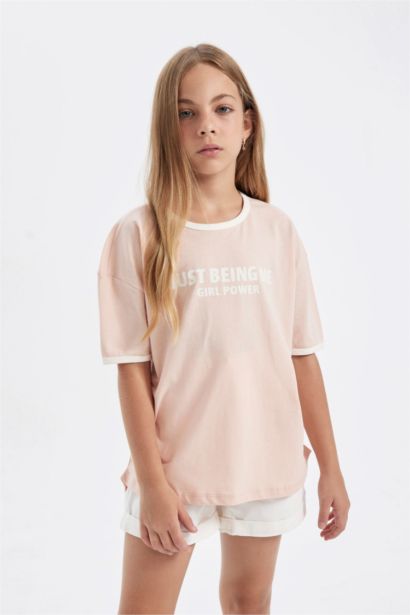 Girl Oversize Fit Crew Neck Printed T-Shirt