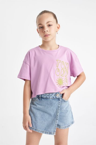 تيشيرت كروب بناتي نص كم برقبة مستديرة