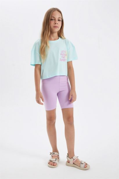 Girl Crew Neck Printed Crop T-Shirt