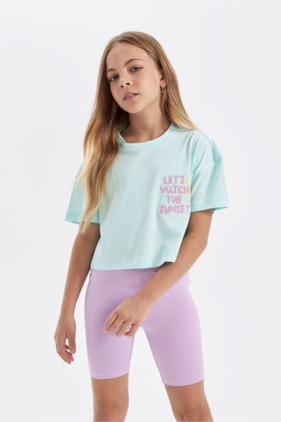Girl Crew Neck Printed Crop T-Shirt