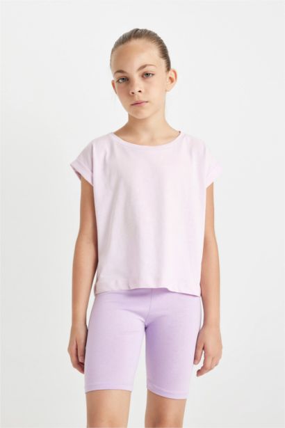 Girl Boxy Fit Crew Neck Basic T-Shirt