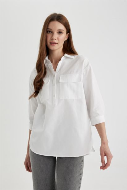 Relax Fit Poplin Long Sleeve Shirt Tunic