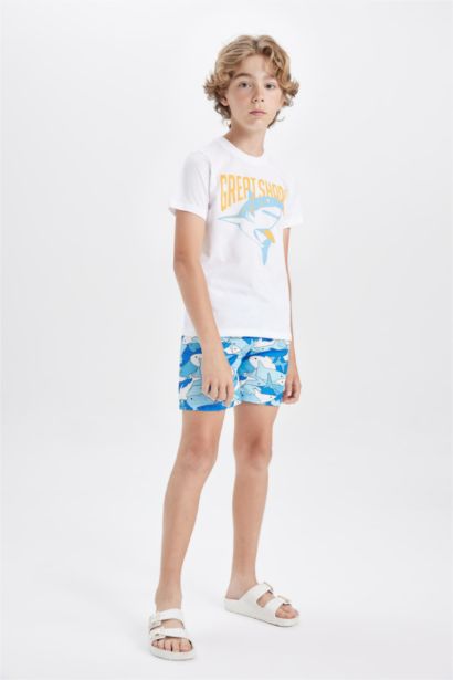 Boy Printed Short Sleeve T-Shirt Swim Shorts 2 Piece Set