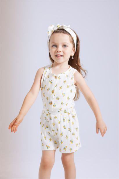 Combi-short sans manches fleurie avec bandeau pour Bébé Fille