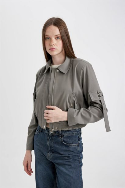 Polo Yaka Basıc Fermuarlı Cepli Bomber Ceket