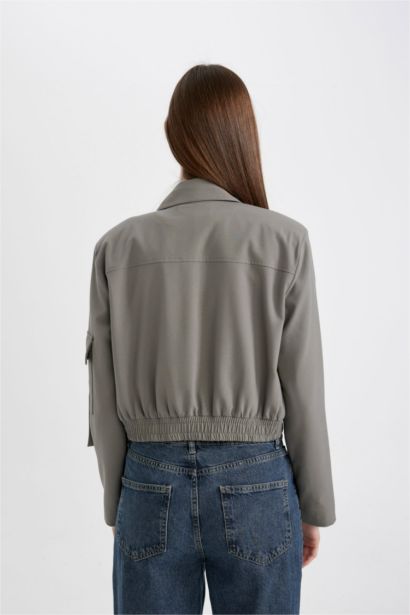 Polo Yaka Basıc Fermuarlı Cepli Bomber Ceket