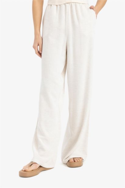 Linen Blend Normal Waist Basic Wide Leg Trousers