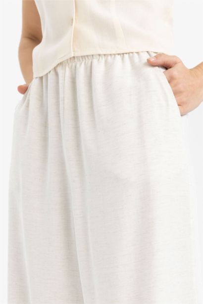 Linen Blend Normal Waist Basic Wide Leg Trousers