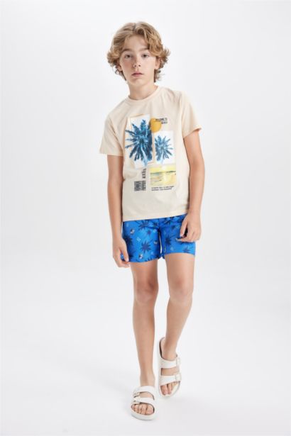 Boy Palm Tree Patterned T-Shirt and Swim Shorts 2 Piece Set