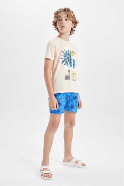 Boy Palm Tree Patterned T-Shirt and Swim Shorts 2 Piece Set