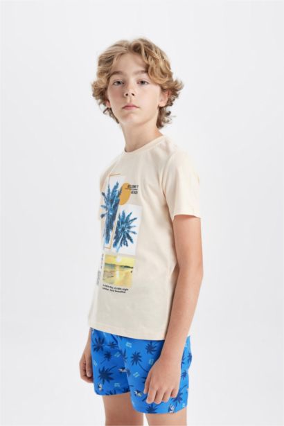 Boy Palm Tree Patterned T-Shirt and Swim Shorts 2 Piece Set