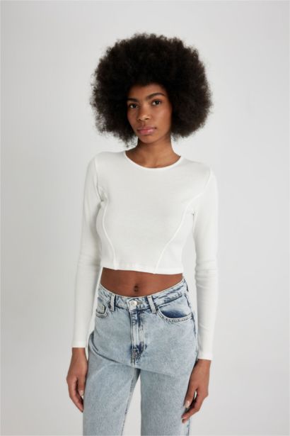 Fitted Crew Neck Corduroy Crop T-Shirt