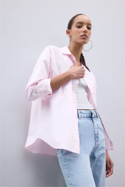 Oversize Fit Shirt Collar Oxford Long Sleeve Shirt