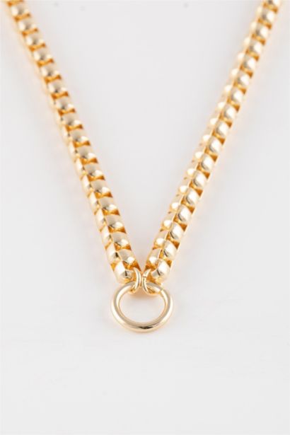 Woman Thick Chain Ring Detailed Gold Necklace