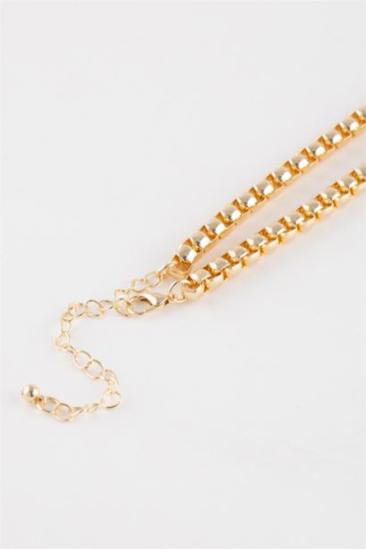 Woman Thick Chain Ring Detailed Gold Necklace