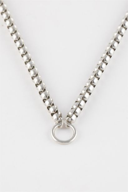 Woman Thick Chain Ring Detailed Silver Necklace