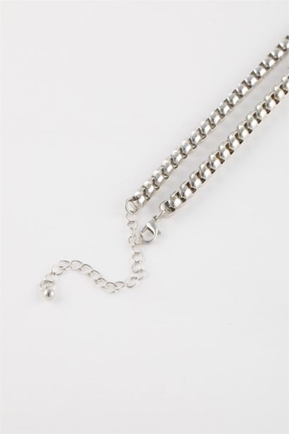 Woman Thick Chain Ring Detailed Silver Necklace