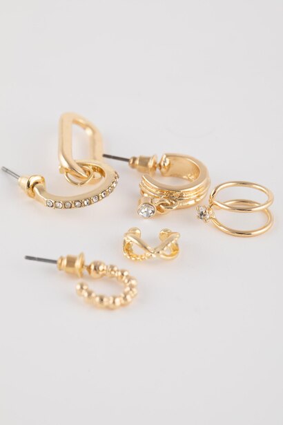 Woman 5 Piece Gold Earrings