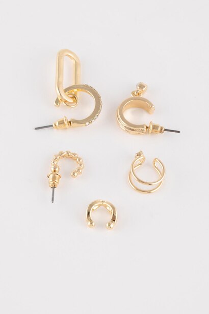 Woman 5 Piece Gold Earrings