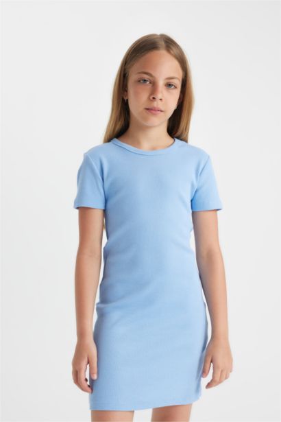 فستان بناتي نص كم مضلع