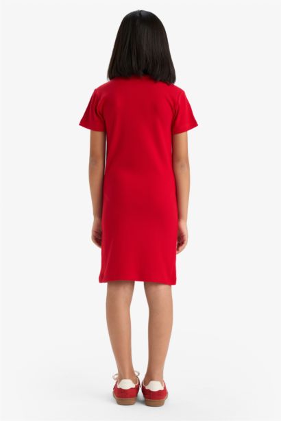 Bisiklet Yaka Fitilli Kaşkorse Kısa Kollu Yazlık Elbise Kız Çocuk