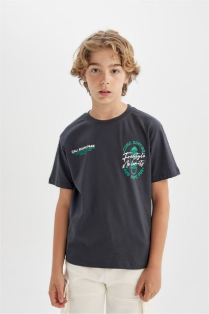 Boy Crew Neck Back Printed Short Sleeve T-Shirt