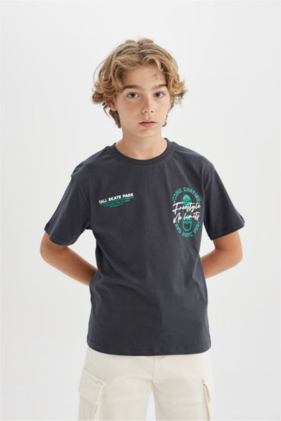 Boy Crew Neck Back Printed Short Sleeve T-Shirt
