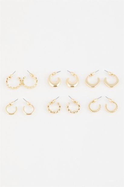 Woman 6 Piece Gold Hoop Earrings