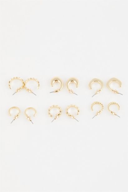 Woman 6 Piece Gold Hoop Earrings