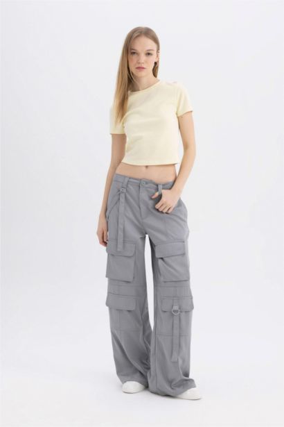 Coool Wide Leg Normal Bel Pantolon Kargo Cepli Basıc