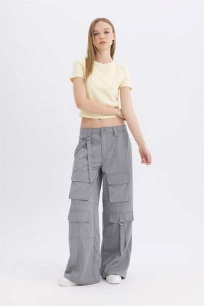 Coool Wide Leg Normal Bel Pantolon Kargo Cepli Basıc