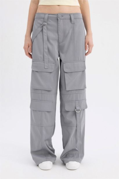 Coool Wide Leg Normal Bel Pantolon Kargo Cepli Basıc