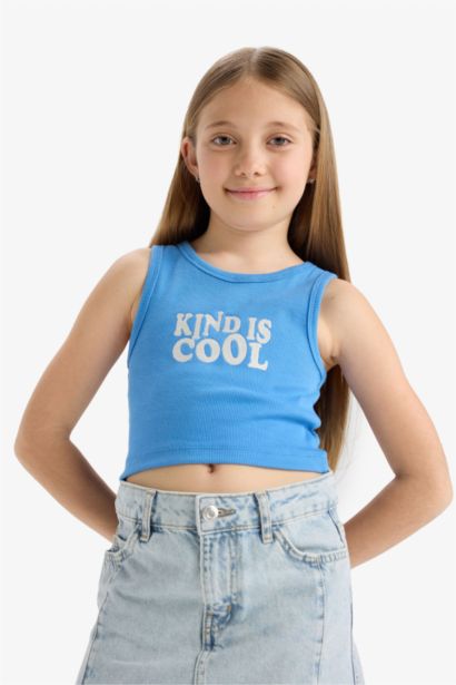 Girl Crew Neck Slogan Patterned Crop Top