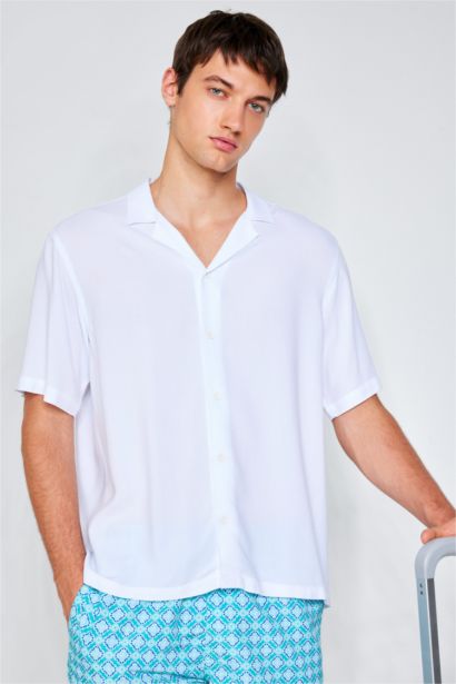 Regular Fit Apache Neck Viscose Short Sleeve Shirt