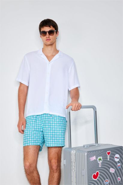 Regular Fit Apache Neck Viscose Short Sleeve Shirt