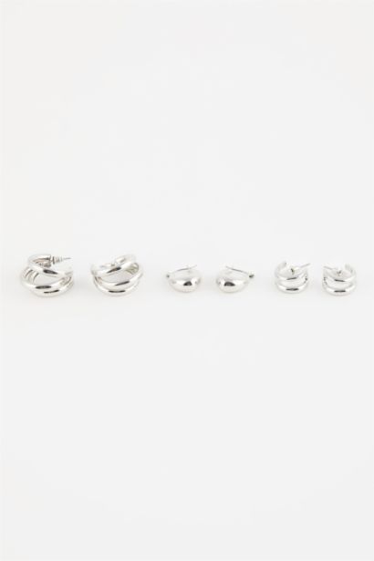 Woman 3 Piece Hoop Silver Earrings