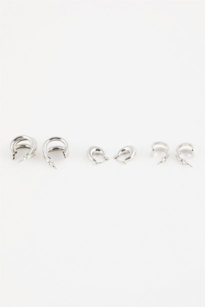 Woman 3 Piece Hoop Silver Earrings