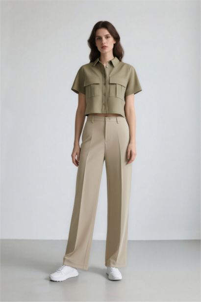 Tencel Short Sleeve Crop Shirt