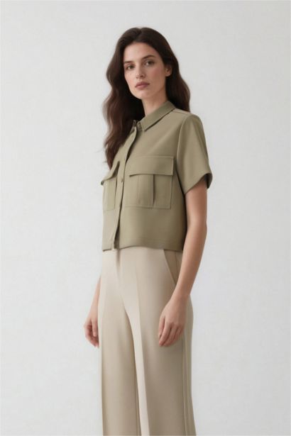 Tencel Short Sleeve Crop Shirt