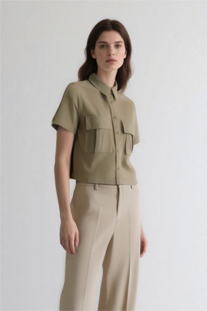 Tencel Short Sleeve Crop Shirt