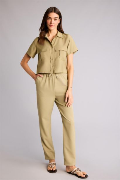 Cropped Fıt Gömlek Yaka Tencel Kısa Kollu Gömlek