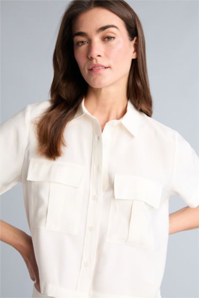 Cropped Fıt Tencel Kısa Kollu Gömlek