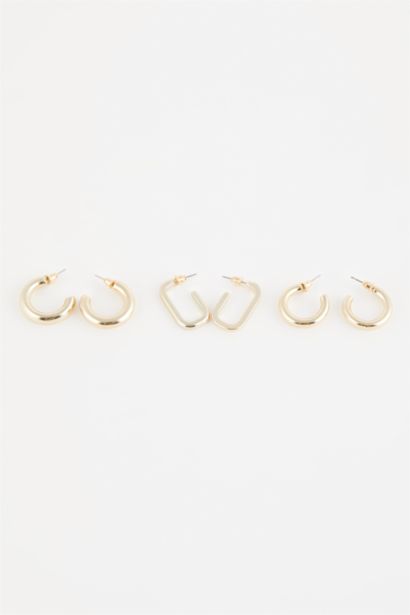 Woman 3 Piece Gold Hoop Earrings