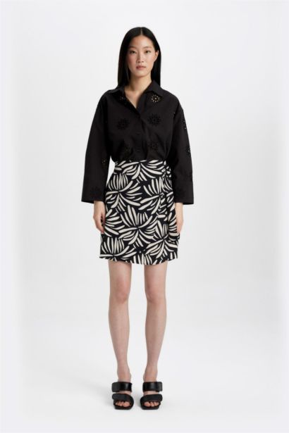 A-Line Patterned High Waist Mini Skirt