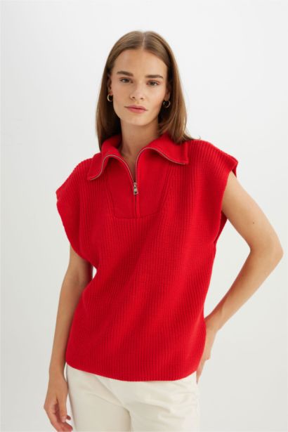 Relax Fıt Fermuarlı Yaka Yelek