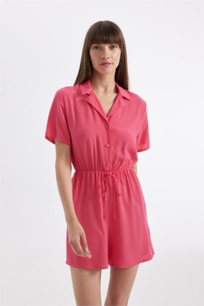 Shirt Collar Short Sleeve Jumpsuit