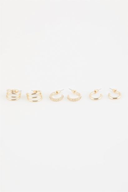 Woman 3 Piece Gold Hoop Earrings