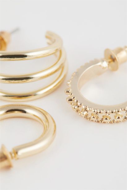 Woman 3 Piece Gold Hoop Earrings