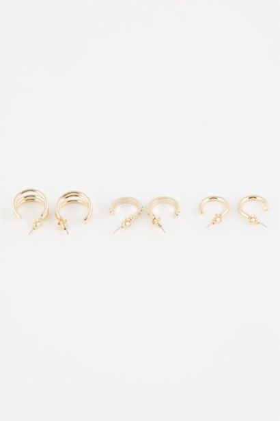 Woman 3 Piece Gold Hoop Earrings