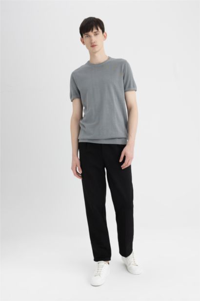 Standart Fit Yıkamalı Soluk Efektli Bisiklet Yaka Kısa Kollu Triko Tişört